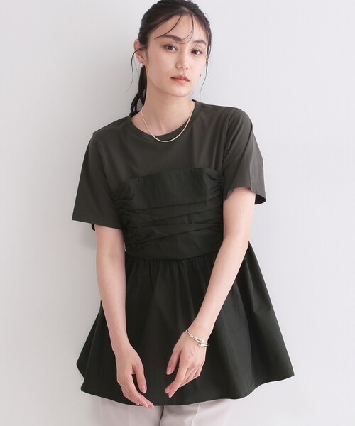 OPAQUE.CLIP(オペークドットクリップ)の「ビスチェドッキングカットソー【洗濯機OK】(Tシャツ/カットソー・レディース・ホワイト系5/ブラウン系その他5/チャコール・38/42/40)」の2枚目の写真