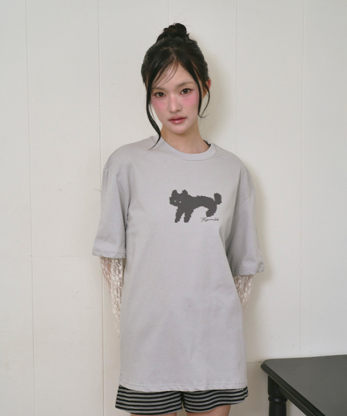 THE GREEN LAB（ザグリーンラボ）の「レース袖レイヤードキャットTシャツ[ライトグレー]（Tシャツ/カットソー・レディース・その他・FREE）」の4枚目の写真