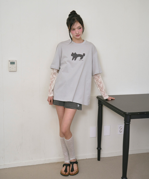 THE GREEN LAB（ザグリーンラボ）の「レース袖レイヤードキャットTシャツ[ライトグレー]（Tシャツ/カットソー・レディース・その他・FREE）」の6枚目の写真