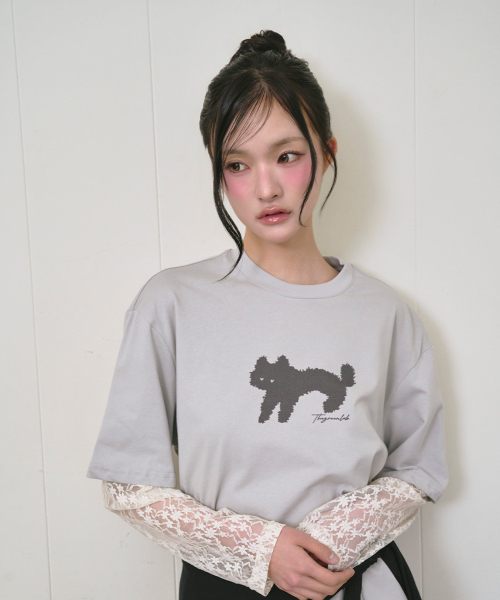 THE GREEN LAB（ザグリーンラボ）の「レース袖レイヤードキャットTシャツ[ライトグレー]（Tシャツ/カットソー・レディース・その他・FREE）」の11枚目の写真