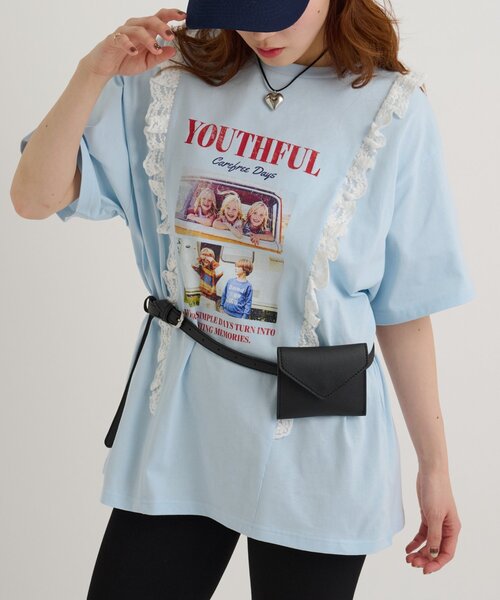w closet(ダブルクローゼット)の「ロゴレースビッグT(Tシャツ/カットソー・レディース・ホワイト系その他/ブラック/オフホワイト/ブルー・FREE)」の4枚目の写真