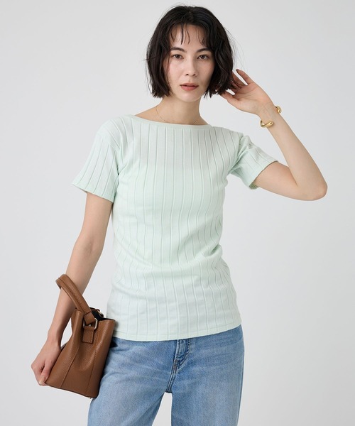 YOUNG&OLSEN The DRYGOODS STORE(ヤングアンドオルセン)の「【YOUNG&OLSEN】<別注>2WAYリブTEE(Tシャツ/カットソー・レディース・キャメル/ライトグリーン/ホワイト・フリー)」の2枚目の写真