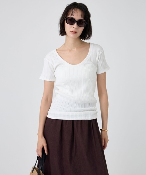 YOUNG&OLSEN The DRYGOODS STORE(ヤングアンドオルセン)の「【YOUNG&OLSEN】<別注>2WAYリブTEE(Tシャツ/カットソー・レディース・キャメル/ライトグリーン/ホワイト・フリー)」の12枚目の写真