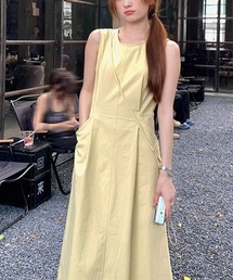 ノースリーブAラインロングワンピース ポケット付き ナチュラルシルエット