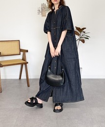 【体型カバーも叶う】ライトオンスデニムスキッパーネックシャツワンピース