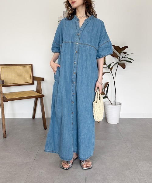 RCD(アールシーディー)の「【体型カバーも叶う】ライトオンスデニムスキッパーネックシャツワンピース(ワンピース・レディース・ワンウォッシュ/ネイビー/ブルー・LL~3L/M-L/4L~5L)」の22枚目の写真