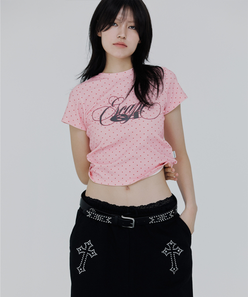 ESCAPEFROM(エスケープフロム)の「ラインイースケイプレタリングプリントドットスリムフィット半袖Tシャツピンク(Tシャツ/カットソー・レディース・その他・MEDIUM)」の3枚目の写真