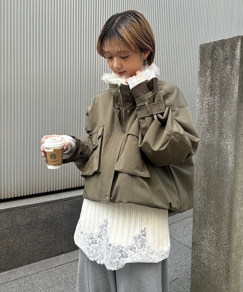 Ameri(アメリ)の「DEFORMATION M-65 JACKET(テーラードジャケット・レディース・カーキ/マルチ/ピンク・FREE)」の9枚目の写真