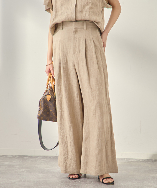 journal standard L'essage(ジャーナルスタンダードレサージュ)の「《セットアップ可》トリプルリネンキュロットパンツ(スラックス・レディース・ブラック/ベージュ・38/36)」の2枚目の写真