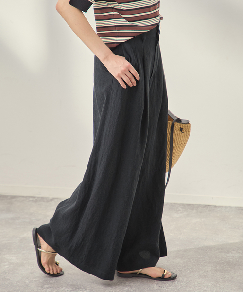 journal standard L'essage(ジャーナルスタンダードレサージュ)の「《セットアップ可》トリプルリネンキュロットパンツ(スラックス・レディース・ブラック/ベージュ・38/36)」の1枚目の写真