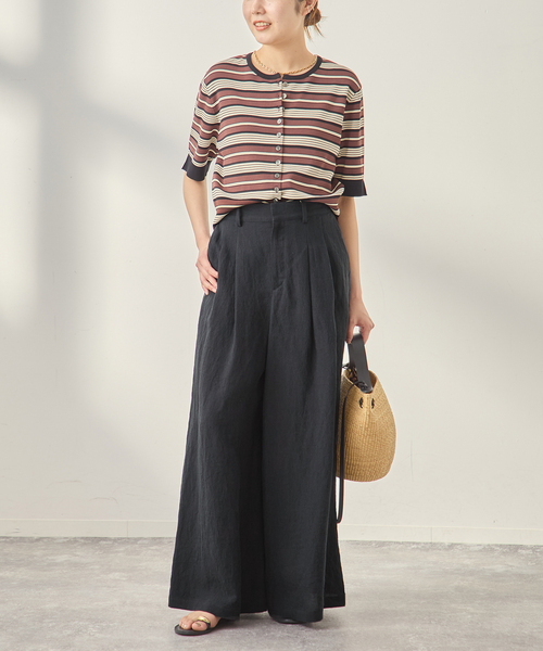journal standard L'essage(ジャーナルスタンダードレサージュ)の「《セットアップ可》トリプルリネンキュロットパンツ(スラックス・レディース・ブラック/ベージュ・38/36)」の6枚目の写真
