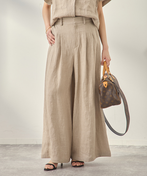 journal standard L'essage(ジャーナルスタンダードレサージュ)の「《セットアップ可》トリプルリネンキュロットパンツ(スラックス・レディース・ブラック/ベージュ・38/36)」の4枚目の写真