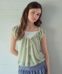 OURNOSTALGIA（アワー ノスタルジア）の「Net Layered T-Shirt_Milk Green(OB6TP06)（Tシャツ/カットソー）」