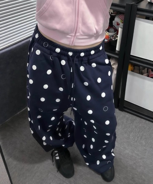 おしゃれスタ（オシャレスタ）の「ドットデザインルーズワイドパンツ（スウェットパンツ・レディース・ネイビー・S/M/L/XL）」の6枚目の写真