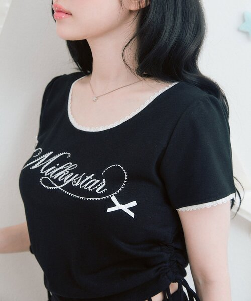 OLIVE des OLIVE(オリーブデオリーブ)の「Milky Star ドロストTシャツ(Tシャツ/カットソー・レディース・オフホワイト/サックスブルー/ピンク/ブラック・FREE)」の9枚目の写真