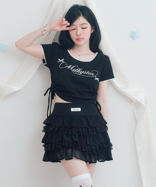 OLIVE des OLIVE(オリーブデオリーブ)の「Milky Star ドロストTシャツ(Tシャツ/カットソー・レディース・オフホワイト/サックスブルー/ピンク/ブラック・FREE)」の11枚目の写真
