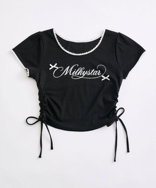 OLIVE des OLIVE(オリーブデオリーブ)の「Milky Star ドロストTシャツ(Tシャツ/カットソー・レディース・オフホワイト/サックスブルー/ピンク/ブラック・FREE)」の15枚目の写真