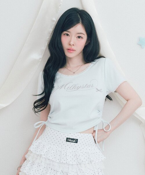 OLIVE des OLIVE(オリーブデオリーブ)の「Milky Star ドロストTシャツ(Tシャツ/カットソー・レディース・オフホワイト/サックスブルー/ピンク/ブラック・FREE)」の16枚目の写真