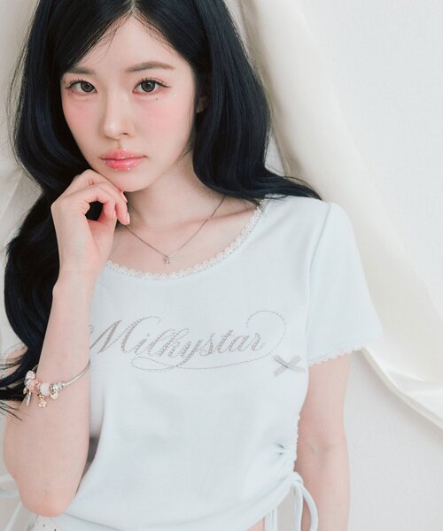 OLIVE des OLIVE(オリーブデオリーブ)の「Milky Star ドロストTシャツ(Tシャツ/カットソー・レディース・オフホワイト/サックスブルー/ピンク/ブラック・FREE)」の17枚目の写真