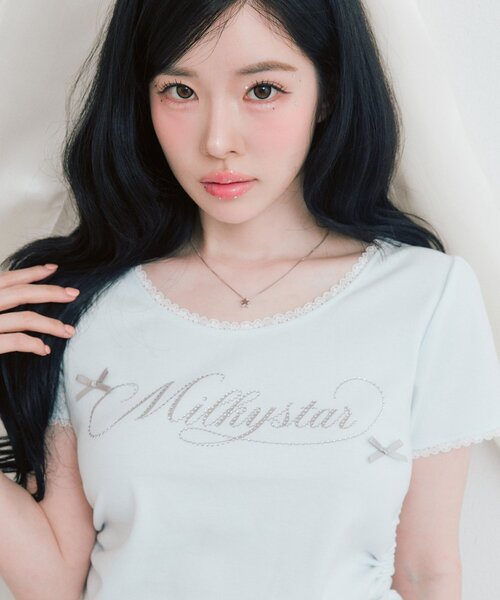 OLIVE des OLIVE(オリーブデオリーブ)の「Milky Star ドロストTシャツ(Tシャツ/カットソー・レディース・オフホワイト/サックスブルー/ピンク/ブラック・FREE)」の18枚目の写真
