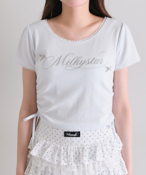 OLIVE des OLIVE(オリーブデオリーブ)の「Milky Star ドロストTシャツ(Tシャツ/カットソー・レディース・オフホワイト/サックスブルー/ピンク/ブラック・FREE)」の7枚目の写真
