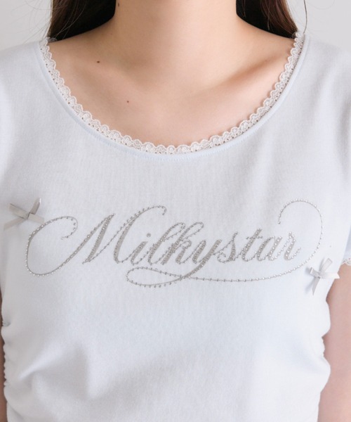 OLIVE des OLIVE(オリーブデオリーブ)の「Milky Star ドロストTシャツ(Tシャツ/カットソー・レディース・オフホワイト/サックスブルー/ピンク/ブラック・FREE)」の11枚目の写真
