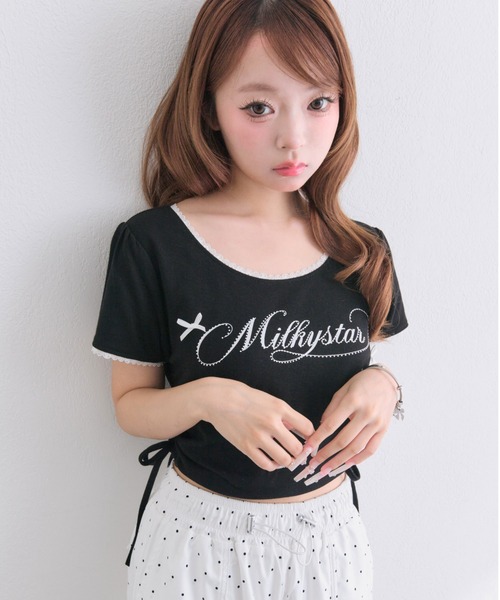 OLIVE des OLIVE(オリーブデオリーブ)の「Milky Star ドロストTシャツ(Tシャツ/カットソー・レディース・オフホワイト/サックスブルー/ピンク/ブラック・FREE)」の21枚目の写真