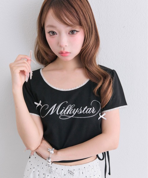 OLIVE des OLIVE(オリーブデオリーブ)の「Milky Star ドロストTシャツ(Tシャツ/カットソー・レディース・オフホワイト/サックスブルー/ピンク/ブラック・FREE)」の22枚目の写真