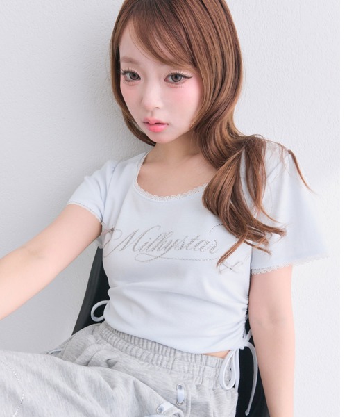 OLIVE des OLIVE(オリーブデオリーブ)の「Milky Star ドロストTシャツ(Tシャツ/カットソー・レディース・オフホワイト/サックスブルー/ピンク/ブラック・FREE)」の13枚目の写真