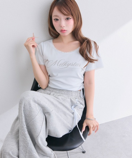 OLIVE des OLIVE(オリーブデオリーブ)の「Milky Star ドロストTシャツ(Tシャツ/カットソー・レディース・オフホワイト/サックスブルー/ピンク/ブラック・FREE)」の17枚目の写真