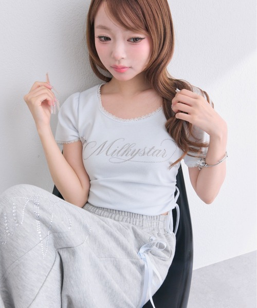 OLIVE des OLIVE(オリーブデオリーブ)の「Milky Star ドロストTシャツ(Tシャツ/カットソー・レディース・オフホワイト/サックスブルー/ピンク/ブラック・FREE)」の16枚目の写真