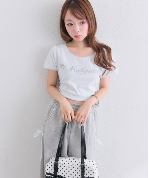 OLIVE des OLIVE(オリーブデオリーブ)の「Milky Star ドロストTシャツ(Tシャツ/カットソー・レディース・オフホワイト/サックスブルー/ピンク/ブラック・FREE)」の14枚目の写真
