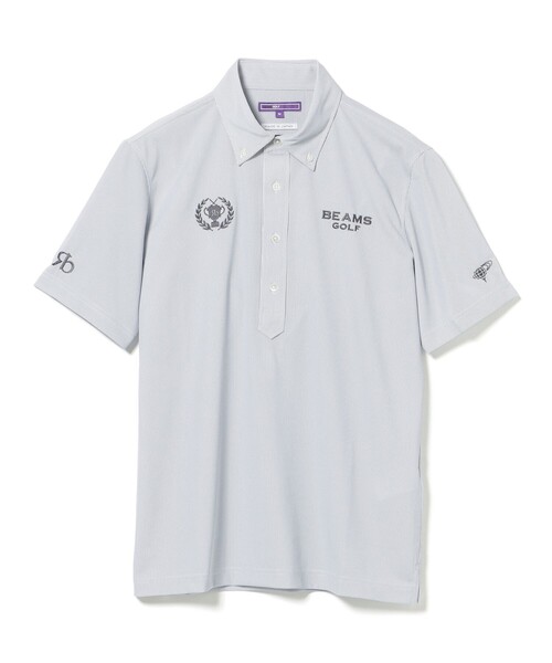 BEAMS GOLF(ビームスゴルフ)の「PURPLE LABEL / リターンブリティッシュ ストレッチ ストライプ ポロシャツ(吸水速乾・UVカット)(ポロシャツ・メンズ・グレー/サックスブルー・L/XL/M)」の1枚目の写真