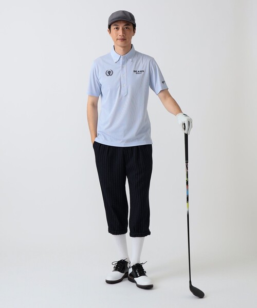 BEAMS GOLF(ビームスゴルフ)の「PURPLE LABEL / リターンブリティッシュ ストレッチ ストライプ ポロシャツ(吸水速乾・UVカット)(ポロシャツ・メンズ・グレー/サックスブルー・L/XL/M)」の18枚目の写真