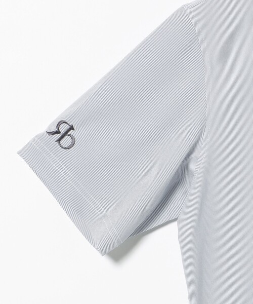 BEAMS GOLF(ビームスゴルフ)の「PURPLE LABEL / リターンブリティッシュ ストレッチ ストライプ ポロシャツ(吸水速乾・UVカット)(ポロシャツ・メンズ・グレー/サックスブルー・L/XL/M)」の11枚目の写真