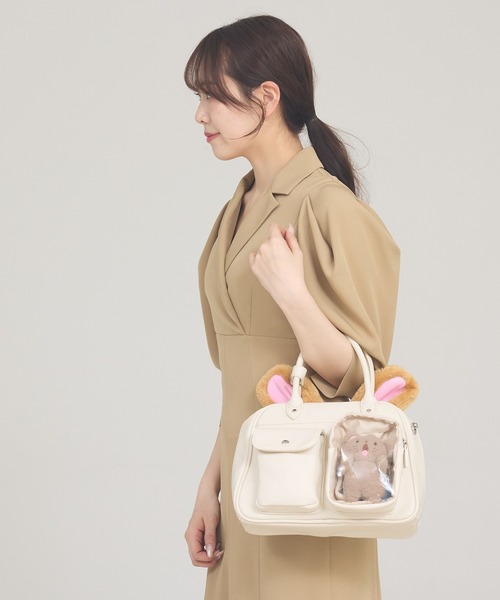 LOWELL things(ロウェル シングス)の「【推し活】オシゴト2WAYボストンバッグ/クリアポケット/ぬい活(ボストンバッグ・レディース・オフホワイト/ブラック・フリー)」の6枚目の写真