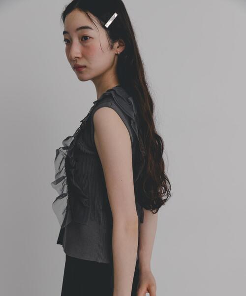 SENSE OF PLACE by URBAN RESEARCH(センスオブプレイスバイアーバンリサーチ)の「『洗濯可』シアーフリルドッキングニットカーディガン(カーディガン/ボレロ・レディース・ライトブルー/チャコールグレー/アイボリー・ONE)」の21枚目の写真
