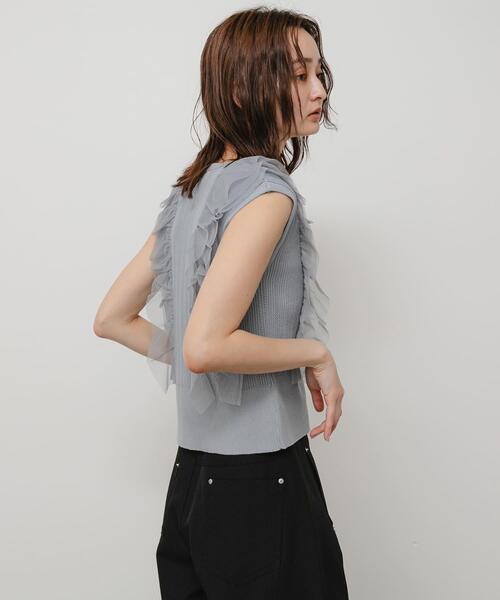SENSE OF PLACE by URBAN RESEARCH(センスオブプレイスバイアーバンリサーチ)の「『洗濯可』シアーフリルドッキングニットカーディガン(カーディガン/ボレロ・レディース・ライトブルー/チャコールグレー/アイボリー・ONE)」の13枚目の写真