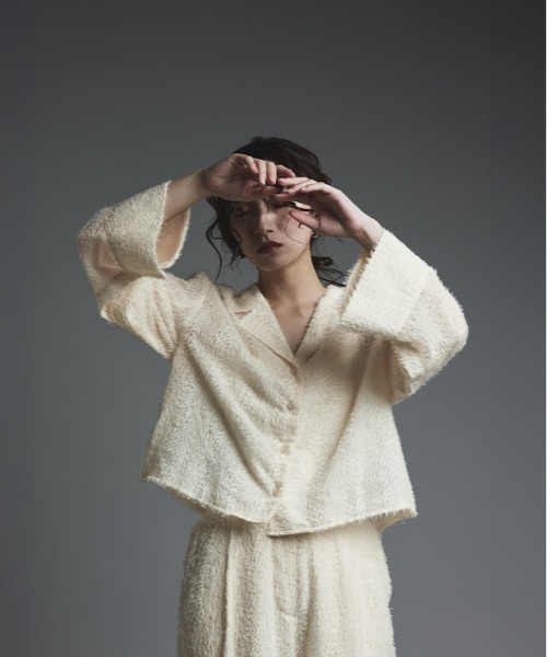 W:Huku(フーク)の「フェザー ヤーン ショート シャツ ジャケット / Feather Yarn Short Shirt Jacket(シャツ/ブラウス・レディース・ブラック/アイボリー・FREE)」の18枚目の写真
