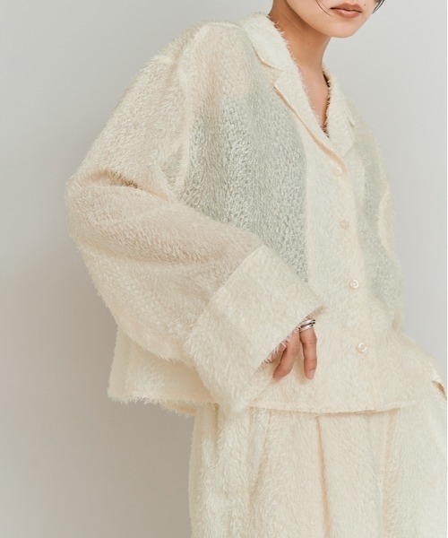 W:Huku(フーク)の「フェザー ヤーン ショート シャツ ジャケット / Feather Yarn Short Shirt Jacket(シャツ/ブラウス・レディース・ブラック/アイボリー・FREE)」の22枚目の写真