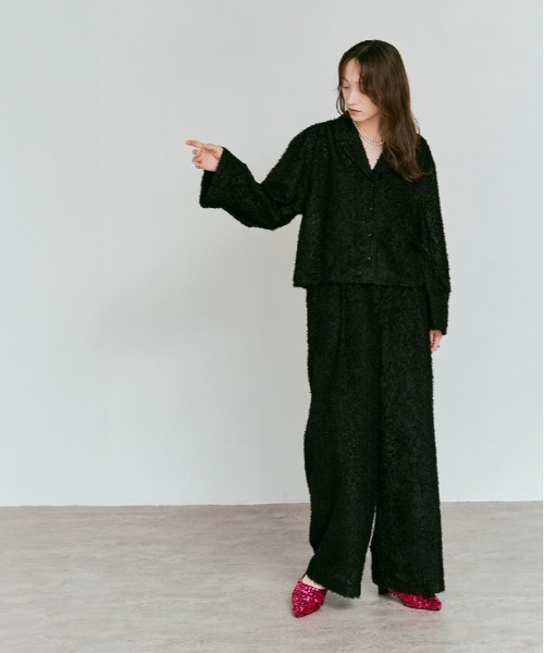 W:Huku(フーク)の「フェザー ヤーン ショート シャツ ジャケット / Feather Yarn Short Shirt Jacket(シャツ/ブラウス・レディース・ブラック/アイボリー・FREE)」の6枚目の写真