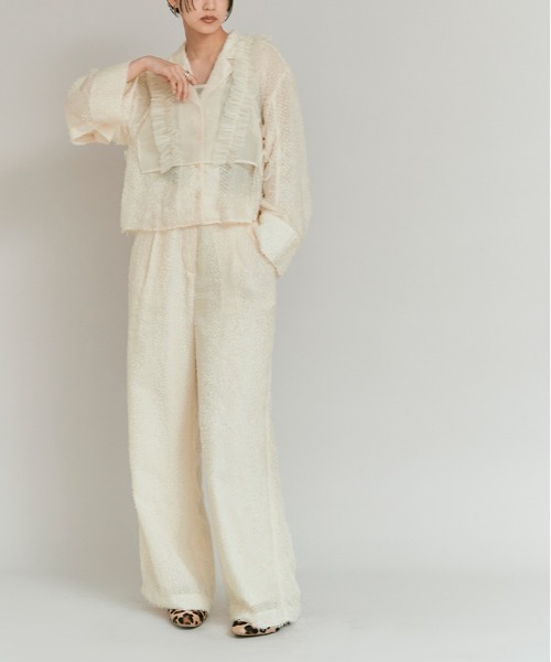 W:Huku(フーク)の「フェザー ヤーン ショート シャツ ジャケット / Feather Yarn Short Shirt Jacket(シャツ/ブラウス・レディース・ブラック/アイボリー・FREE)」の7枚目の写真