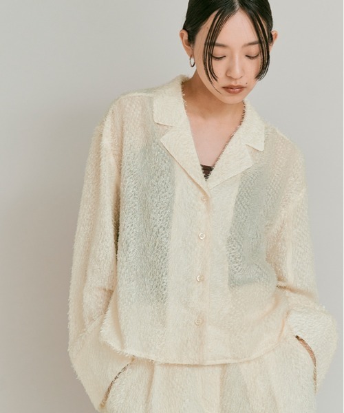 W:Huku(フーク)の「フェザー ヤーン ショート シャツ ジャケット / Feather Yarn Short Shirt Jacket(シャツ/ブラウス・レディース・ブラック/アイボリー・FREE)」の5枚目の写真