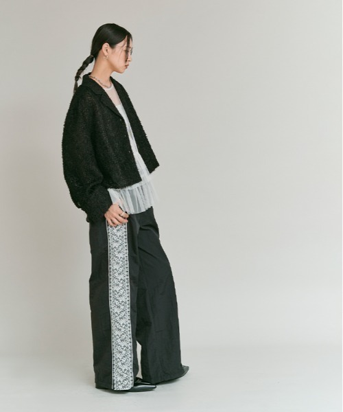 W:Huku(フーク)の「フェザー ヤーン ショート シャツ ジャケット / Feather Yarn Short Shirt Jacket(シャツ/ブラウス・レディース・ブラック/アイボリー・FREE)」の15枚目の写真