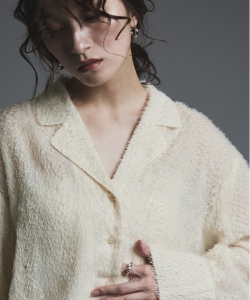 W:Huku(フーク)の「フェザー ヤーン ショート シャツ ジャケット / Feather Yarn Short Shirt Jacket(シャツ/ブラウス・レディース・ブラック/アイボリー・FREE)」の17枚目の写真