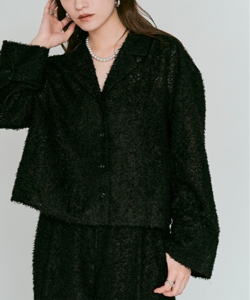 W:Huku(フーク)の「フェザー ヤーン ショート シャツ ジャケット / Feather Yarn Short Shirt Jacket(シャツ/ブラウス・レディース・ブラック/アイボリー・FREE)」の19枚目の写真