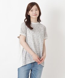 花柄プリントコンビフレンチスリーブプルオーバー