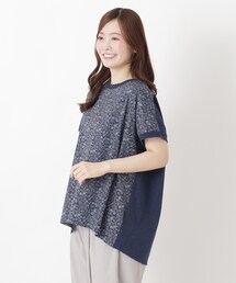 花柄プリントコンビフレンチスリーブプルオーバー