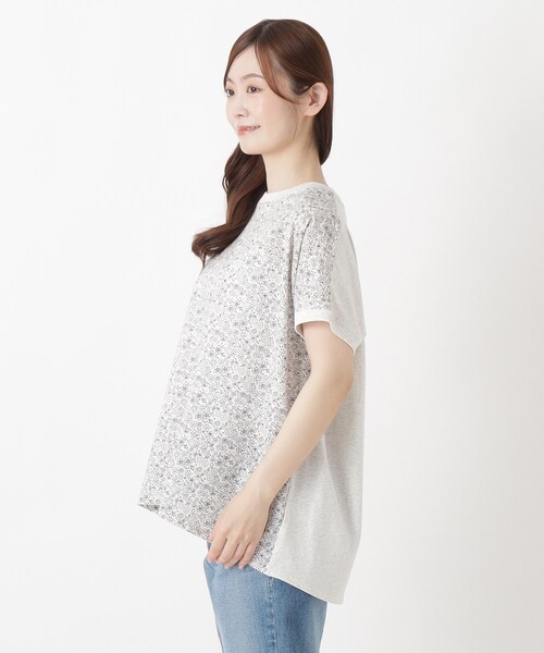 one'sterrace(ワンズテラス)の「花柄プリントコンビフレンチスリーブプルオーバー(シャツ/ブラウス・レディース・カーキ系5/アイボリー系8/ネイビー系5・02)」の5枚目の写真