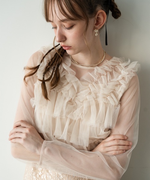 Dorry Doll(ドリードール)の「ギャザーチュールトップス(シャツ/ブラウス・レディース・ピンク/ホワイト系その他/グリーン/ブルー・M)」の14枚目の写真